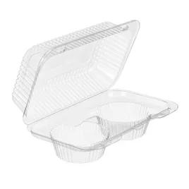Essentials SureLock Muffin Hinged Container With Dome Lid 5.5 OZ 7.625X8.063X3 IN 2 Compartment RPET Clear 500/Case