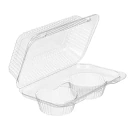 Essentials SureLock Muffin Hinged Container With Dome Lid 5.5 OZ 8.875X5.3125X3.375 IN 2 Compartment RPET Clear Rectangle 500/Case