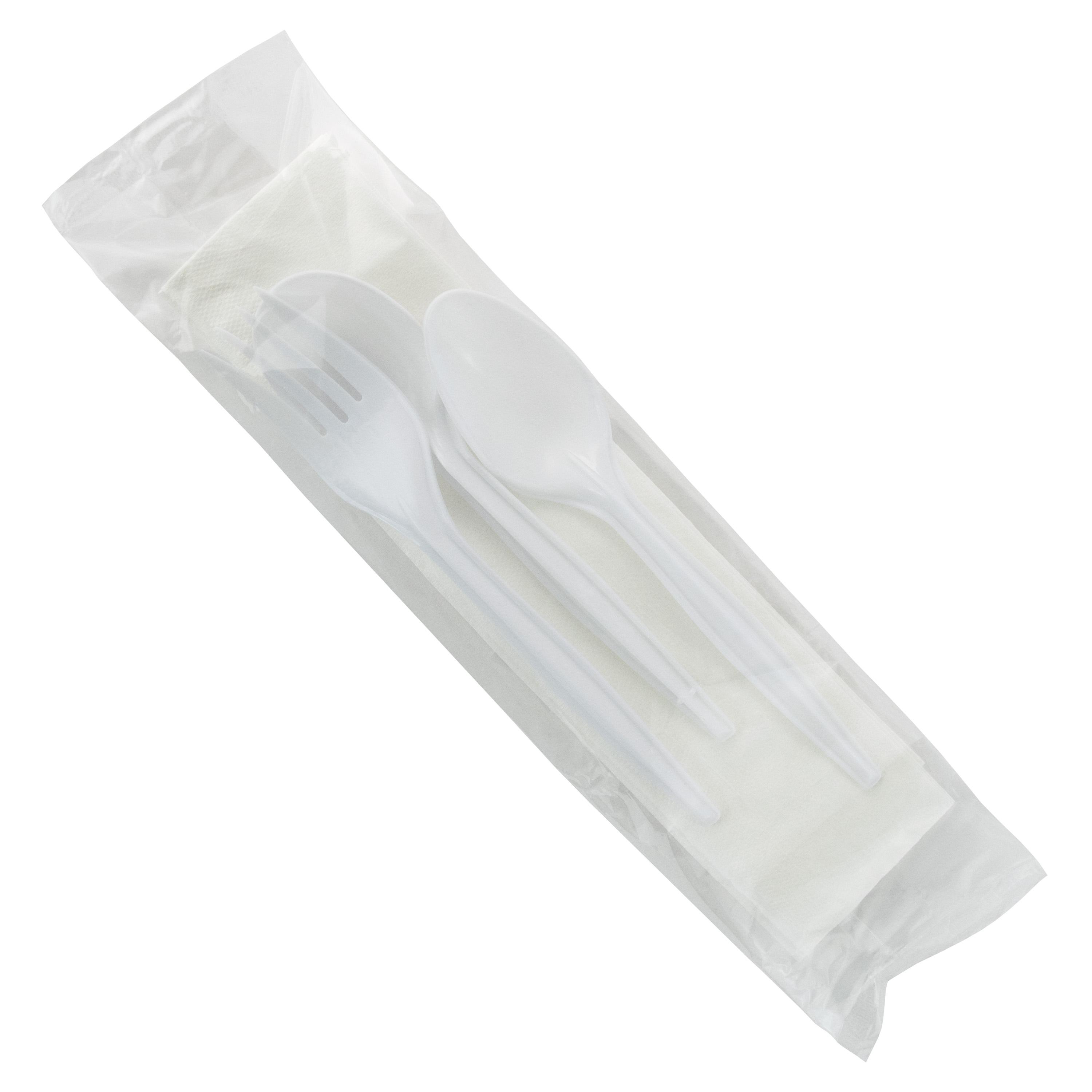 4PC Cutlery Kit With 13X17 Napkin,Fork,Teaspoon,Soup Spoon 250/Case