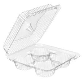 Essentials SureLock Muffin Hinged Container With Dome Lid 8.25X8.75X3.125 IN 4 Compartment RPET Clear Square 300/Case