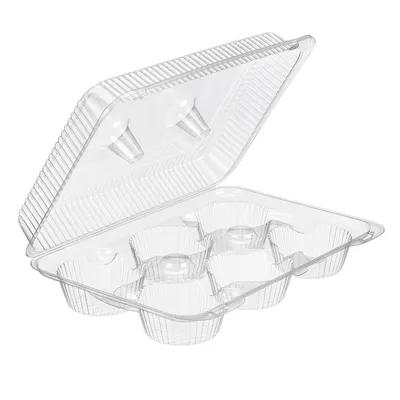 Essentials Muffin Hinged Container With Dome Lid 12.188X8.75X4.5 IN 6 Compartment RPET Clear Rectangle 150/Case