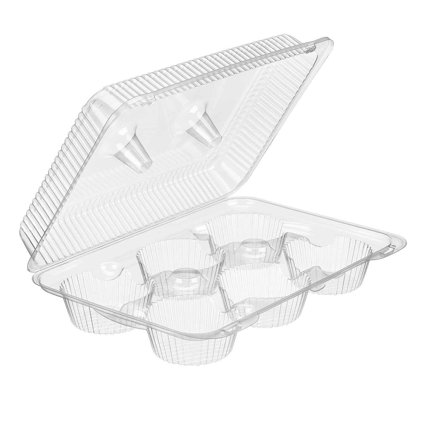 Essentials Muffin Hinged Container With Dome Lid 12.188X8.75X4.5 IN 6 Compartment RPET Clear Rectangle 150/Case