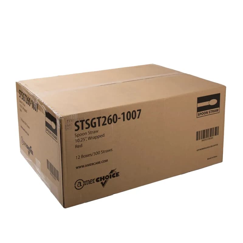 Straw Spoon 10 IN Red Poly Wrapped 300 Count/Pack 12 Packs/Case 3600 Count/Case