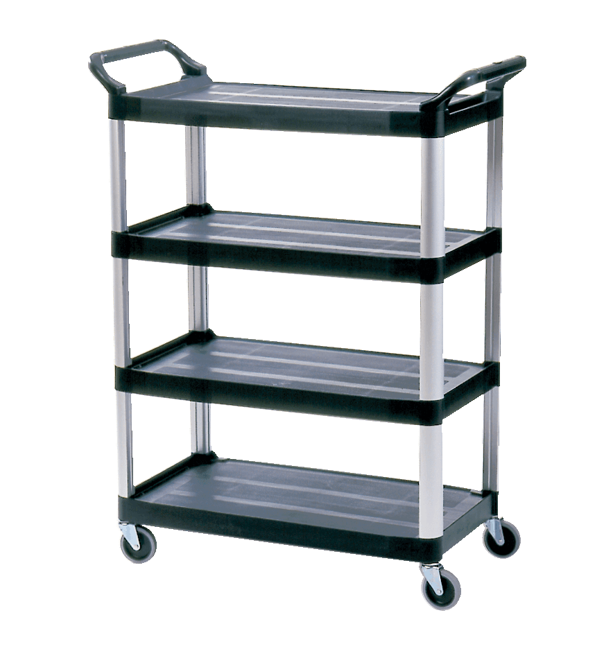 Xtra Utility Cart 40.6X20X51 IN 300 LB Black Gray Resin Open Sides 4-Shelf 4 IN TPR Caster 1/Each