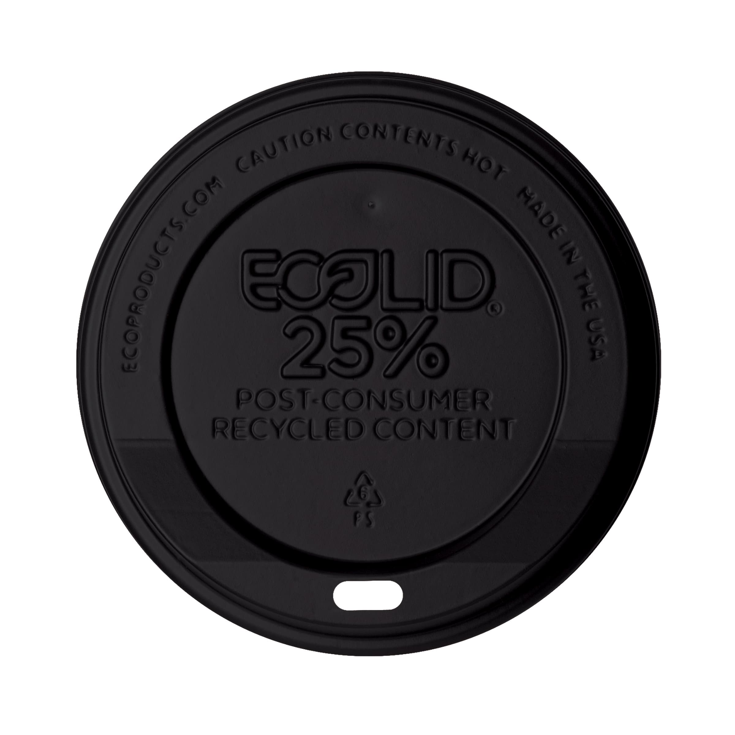 Ecolid® Lid Flat RPET Black For 10-20 OZ Hot Cup Sip Through 1000/Case