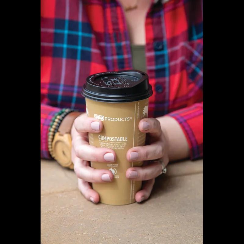 Ecolid® Lid Flat RPET Black For 10-20 OZ Hot Cup Sip Through 1000/Case