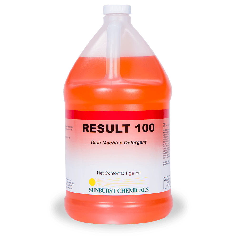 Result 100 Dishmachine Detergent 1 GAL Liquid Low Temperature High Temperature 4/Case