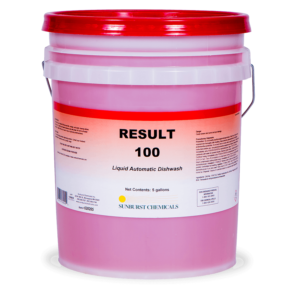 Result 100 Dishmachine Detergent 5 GAL Liquid Low Temperature High Temperature 1/Pail