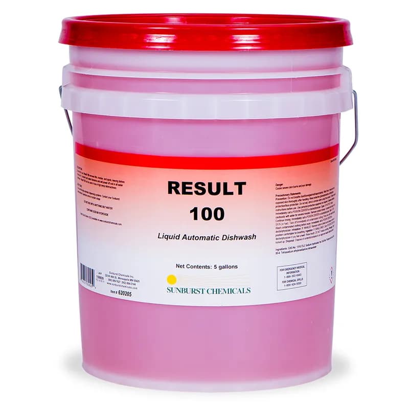Result 100 Dishmachine Detergent 5 GAL Liquid Low Temperature High Temperature 1/Pail