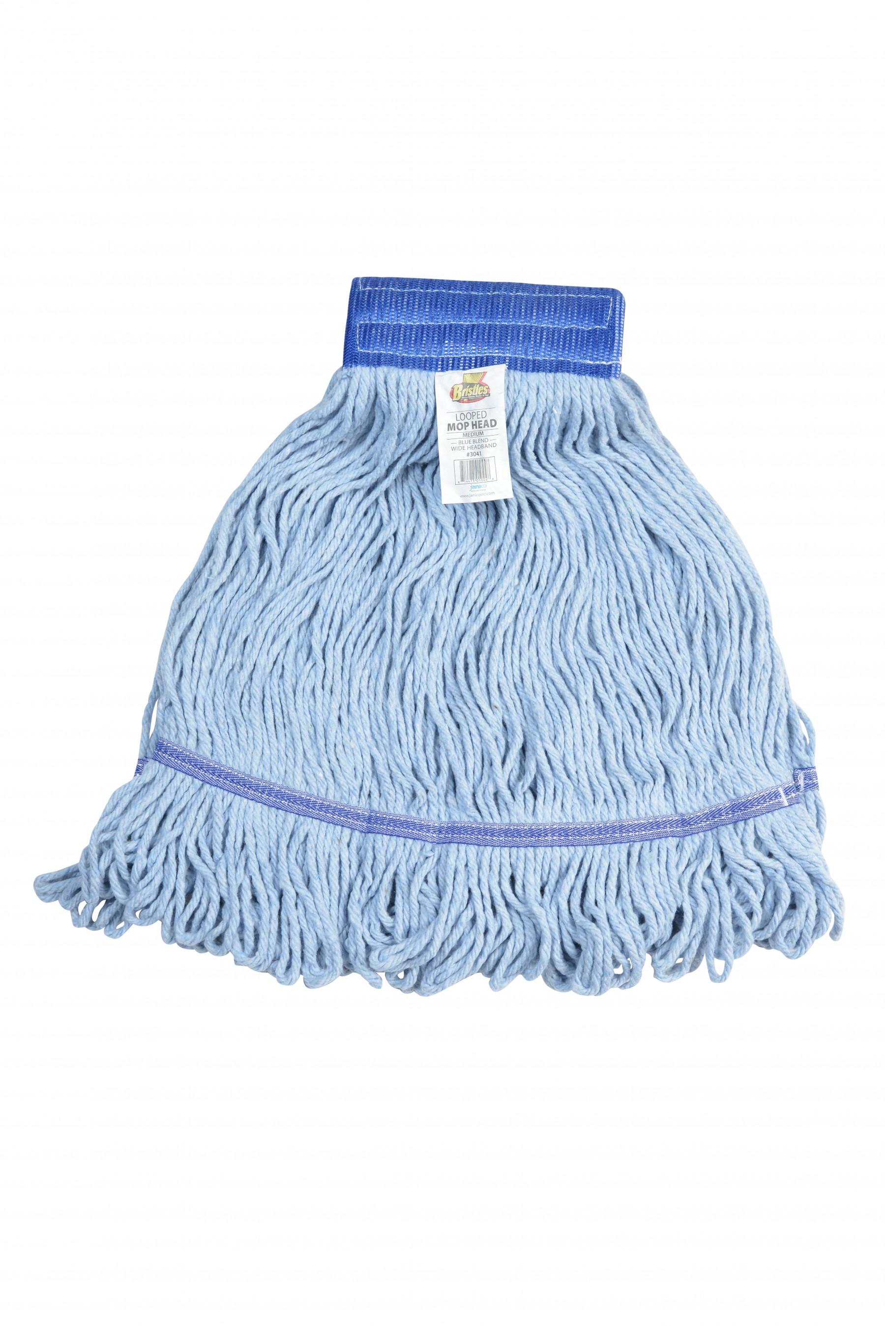 Mop Head Medium (MED) Blue Cotton 4PLY Loop End Launderable 12/Case