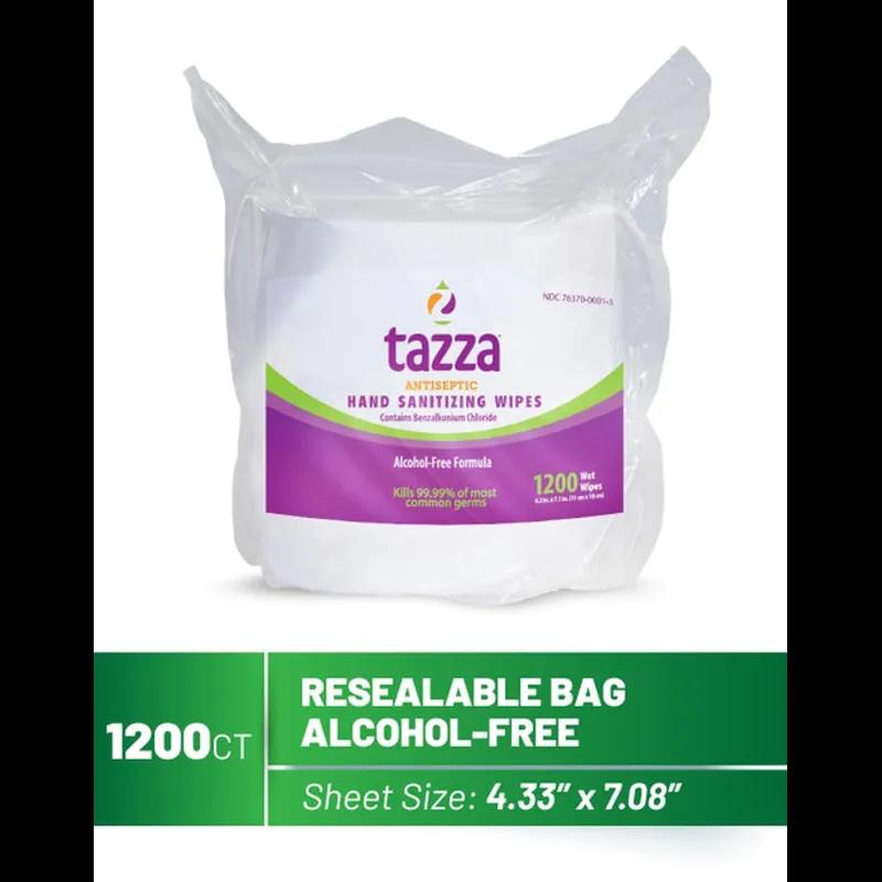 Tazza Hand Sanitizer Wipe 4.3X7.1 IN White Alcohol Free 1200 Sheets/Pack 4 Packs/Case