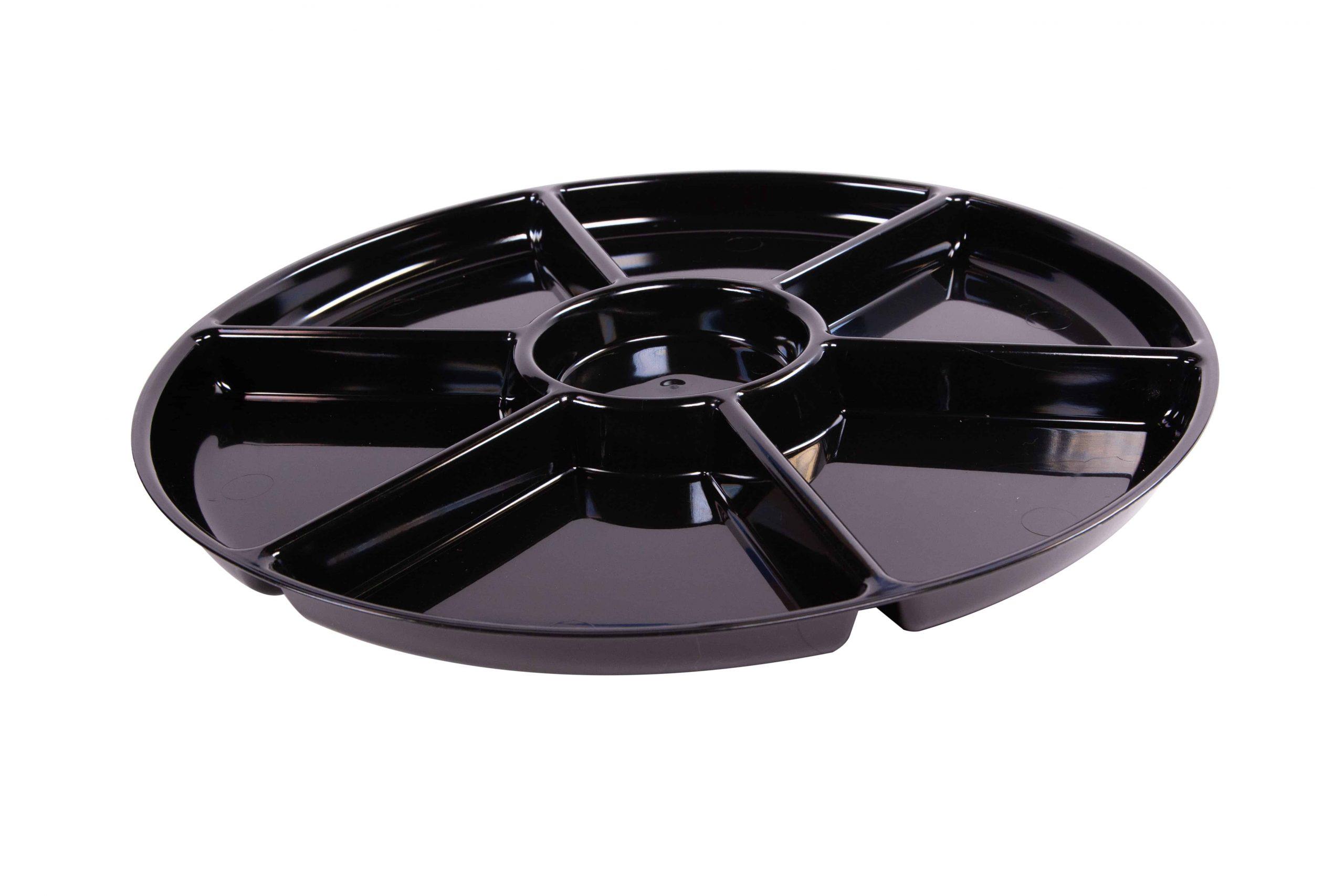 Serving Tray Base 16 IN 6 Compartment PS Black Round 25/Case