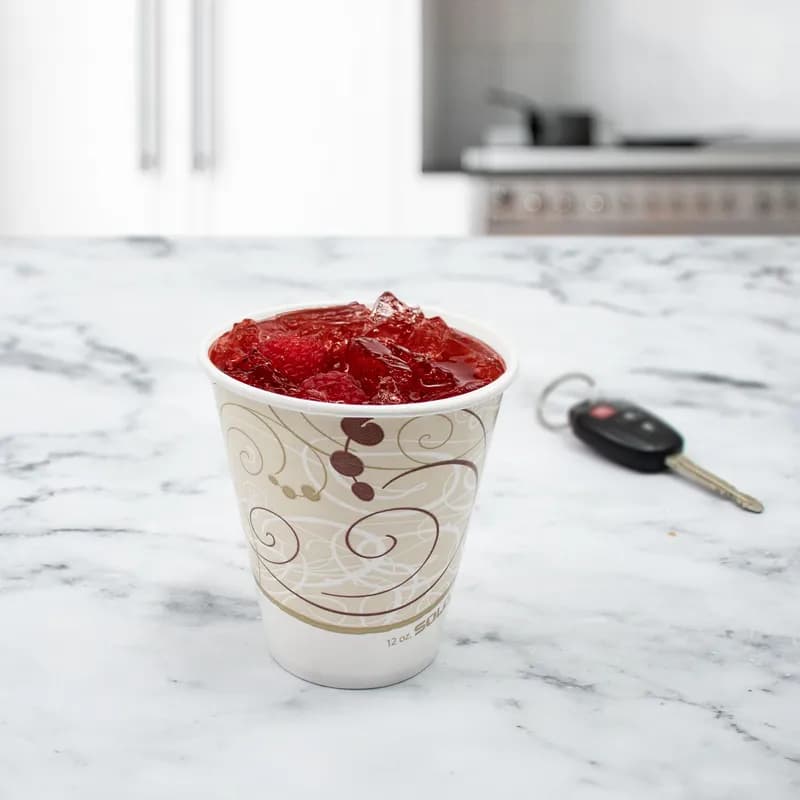 Solo® Cold Cup Squat 12 OZ Double Sided Poly Paper (DSP) Multicolor Symphony® Stock Print 80 Count/Pack 25 Packs/Case