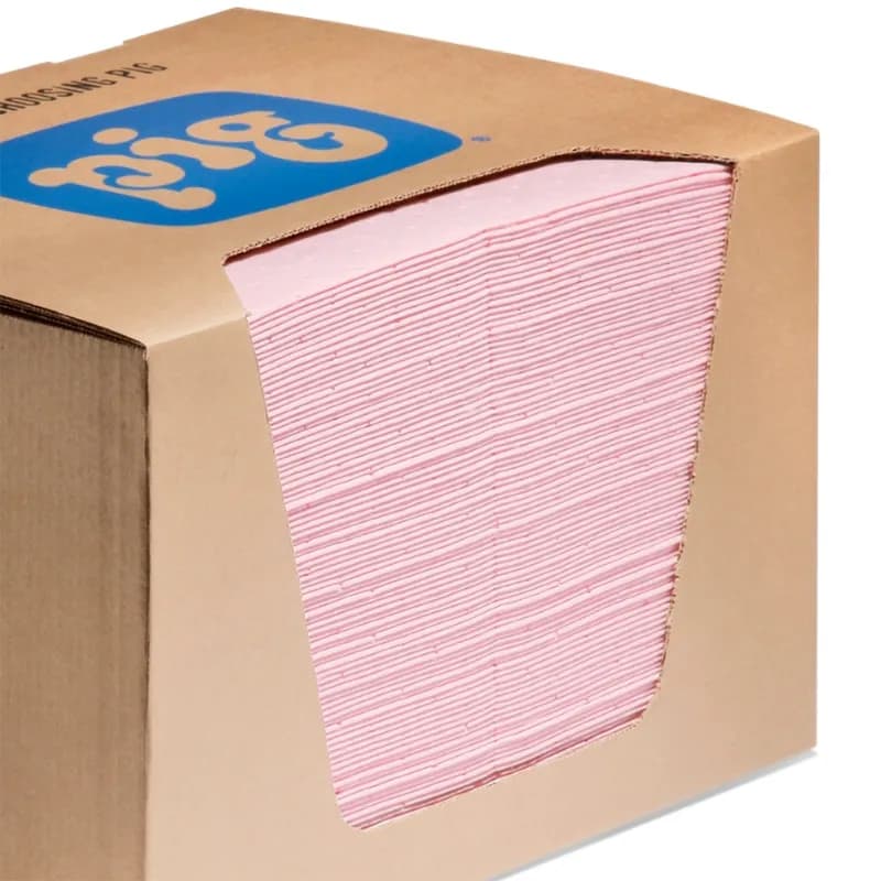 PIG® Indoor Chemical Absorbent Mat 15X20 IN 18 LB 22 GAL Pink Incinerable 100/Case