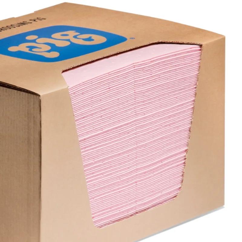 PIG® Indoor Chemical Absorbent Mat 15X20 IN 18 LB 22 GAL Pink Incinerable 100/Case
