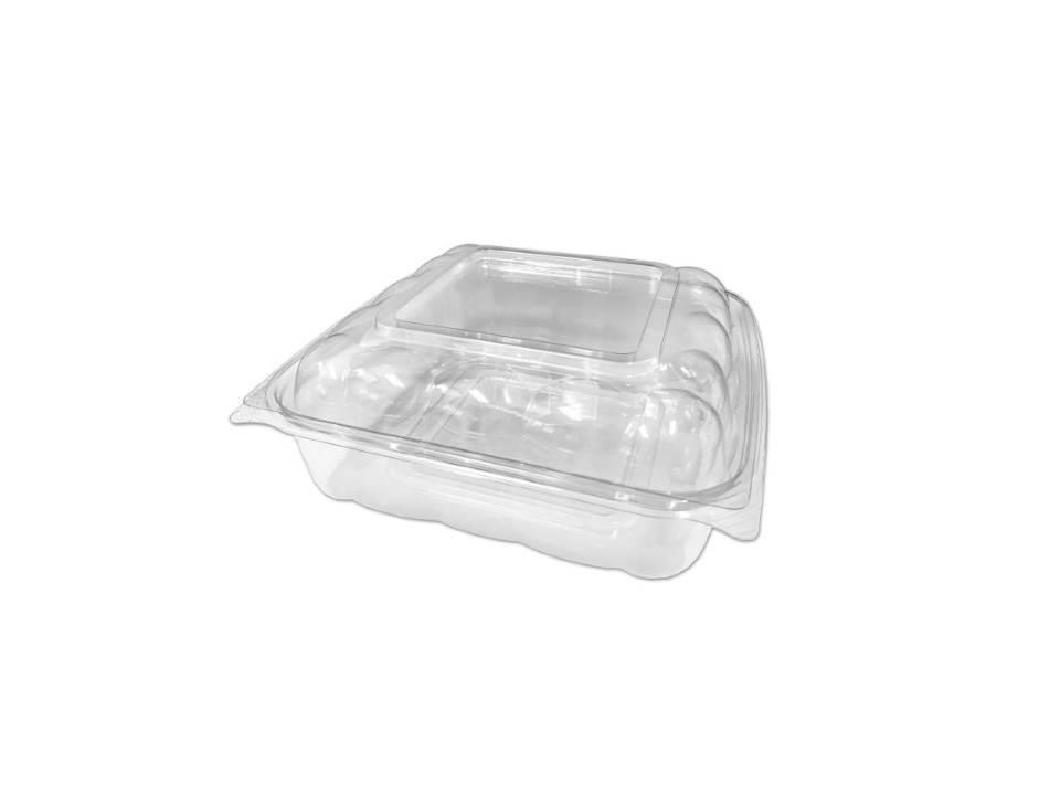 Take-Out Container Hinged Medium (MED) 9.3X9.3X3.59 IN PET Clear Square 170/Case