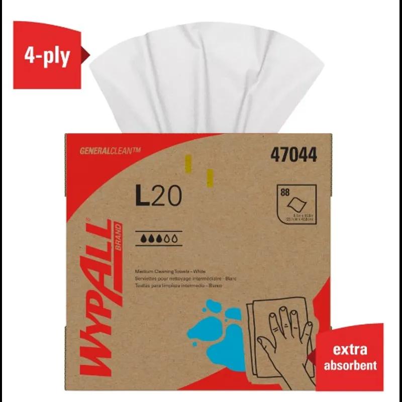 WypAll® L20 Wipe 9.1X16.8 IN 4PLY Paper White Pop-Up Box 88 Count/Pack 10 Packs/Case 880 Count/Case