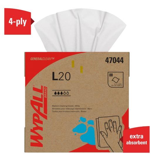 WypAll® L20 Wipe 9.1X16.8 IN 4PLY Paper White Pop-Up Box 88 Count/Pack 10 Packs/Case 880 Count/Case