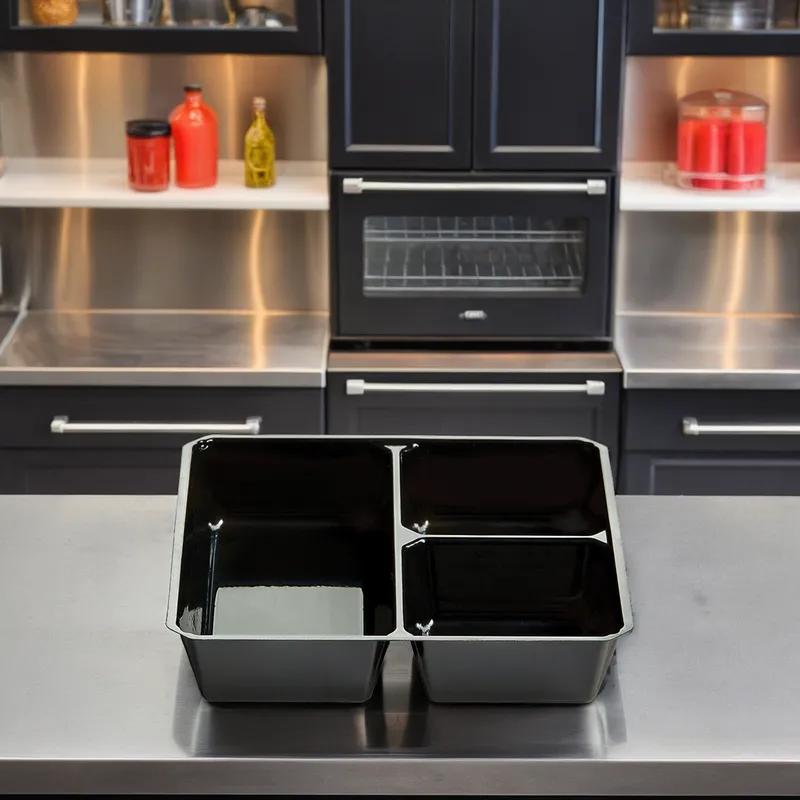 Take-Out Container Insert 5.12X5.12X1 IN 3 Compartment PET Black 600/Case