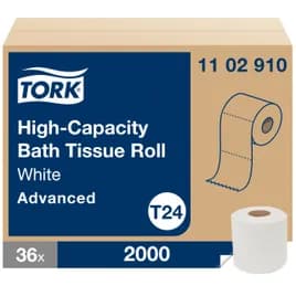 Tork Toilet Paper & Tissue Roll T24 3.75X3.94 IN 625 FT 1PLY White High Capacity Refill Advanced 2000 Sheets/Roll