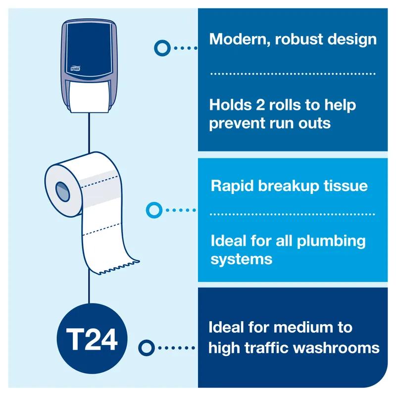 Tork Toilet Paper & Tissue Roll T24 3.75X3.94 IN 625 FT 1PLY White High Capacity Refill Advanced 2000 Sheets/Roll