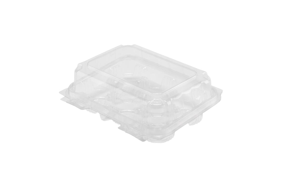 Cupcake Mini Muffin Hinged Container With Dome Lid 6.625X5.25X2.375 IN 6 Compartment Plastic Clear Rectangle 250/Case