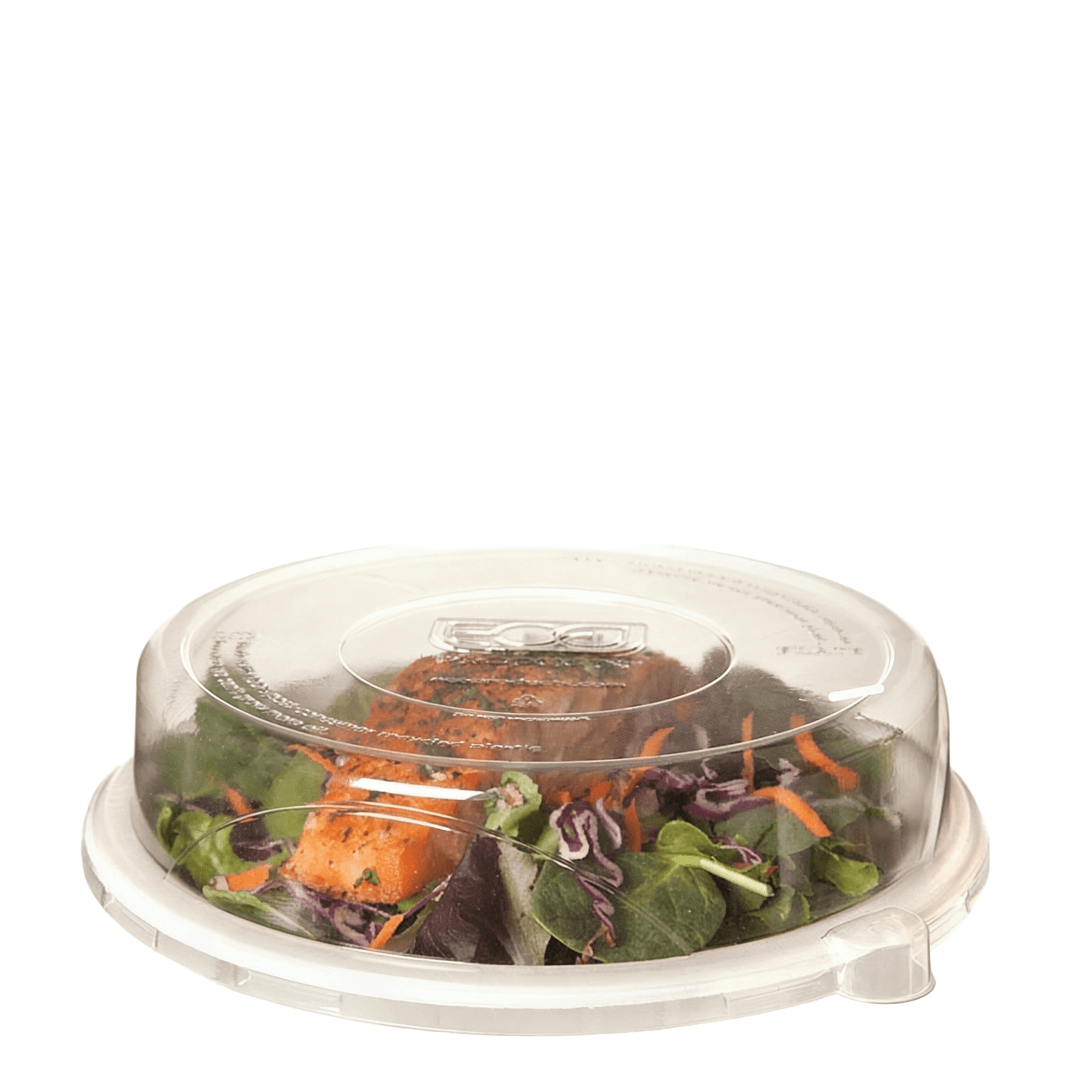 Lid Dome 9X1.5 IN 1 Compartment RPET Clear Round For Plate Unhinged 300/Case