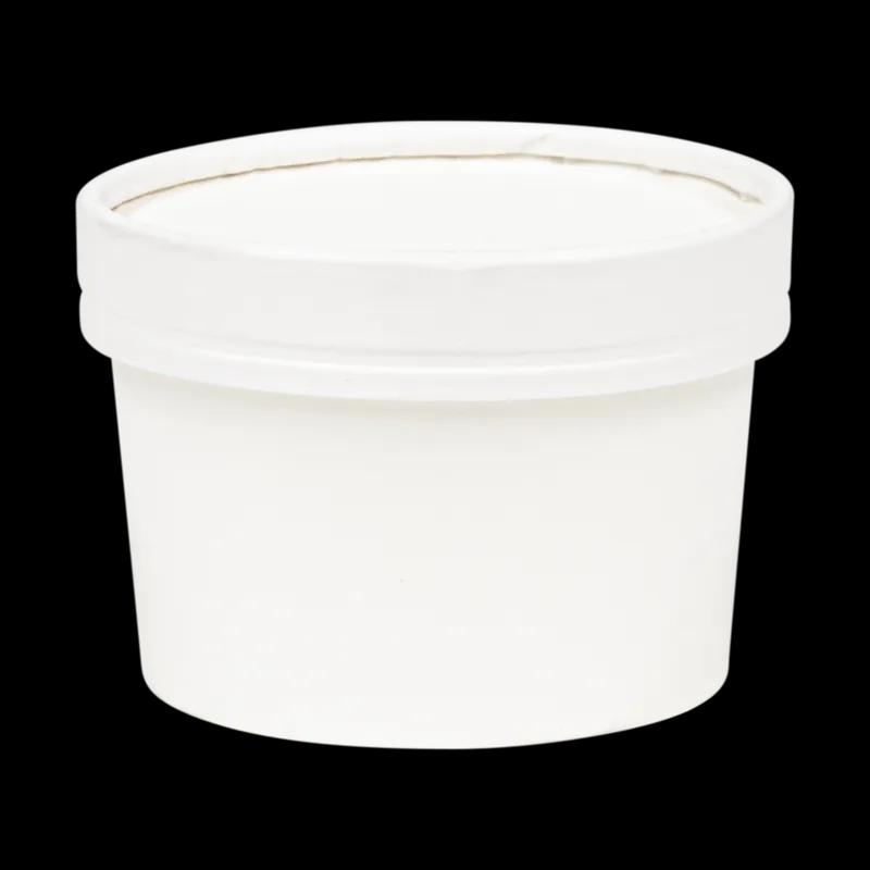 Soup Food Container Base & Lid Combo With Paper Lid 10 OZ SBS Paperboard White Leak Resistant 250/Case