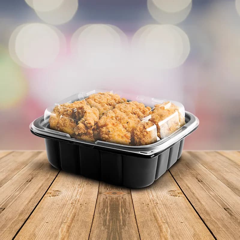 Crisp Food Technologies® Take-Out Container Base 7X6 IN Plastic Black Microwave Safe 400/Case