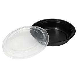 Victoria Bay Take-Out Container Base & Lid Combo 24 OZ PP Black Clear Round Shallow Microwave Safe 150/Case