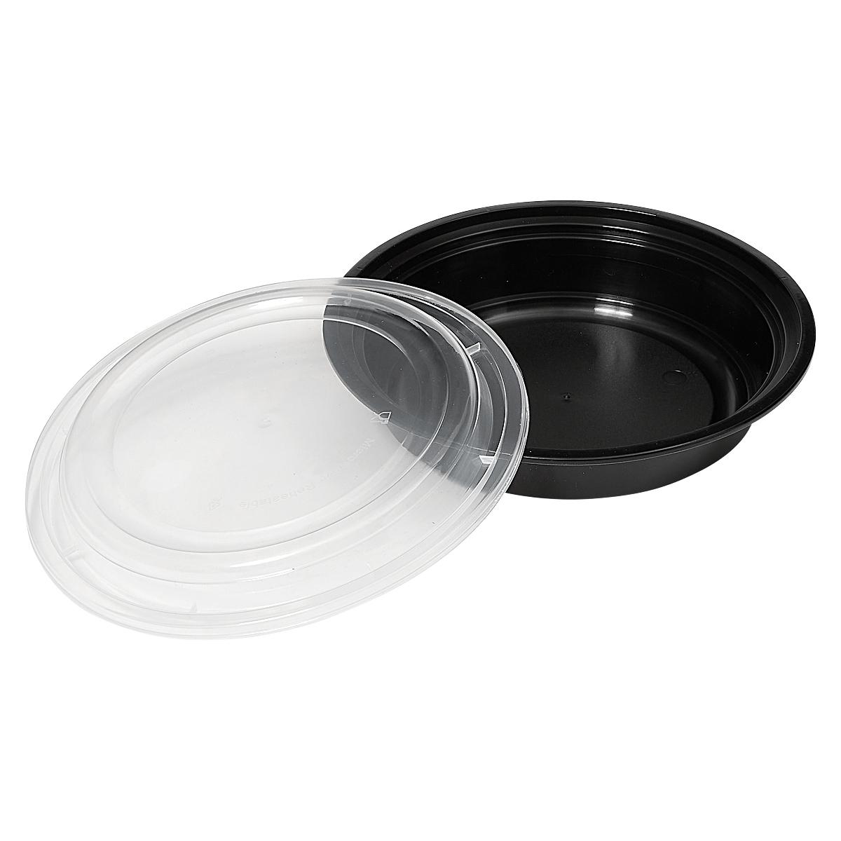 Victoria Bay Take-Out Container Base & Lid Combo 24 OZ PP Black Clear Round Shallow Microwave Safe 150/Case
