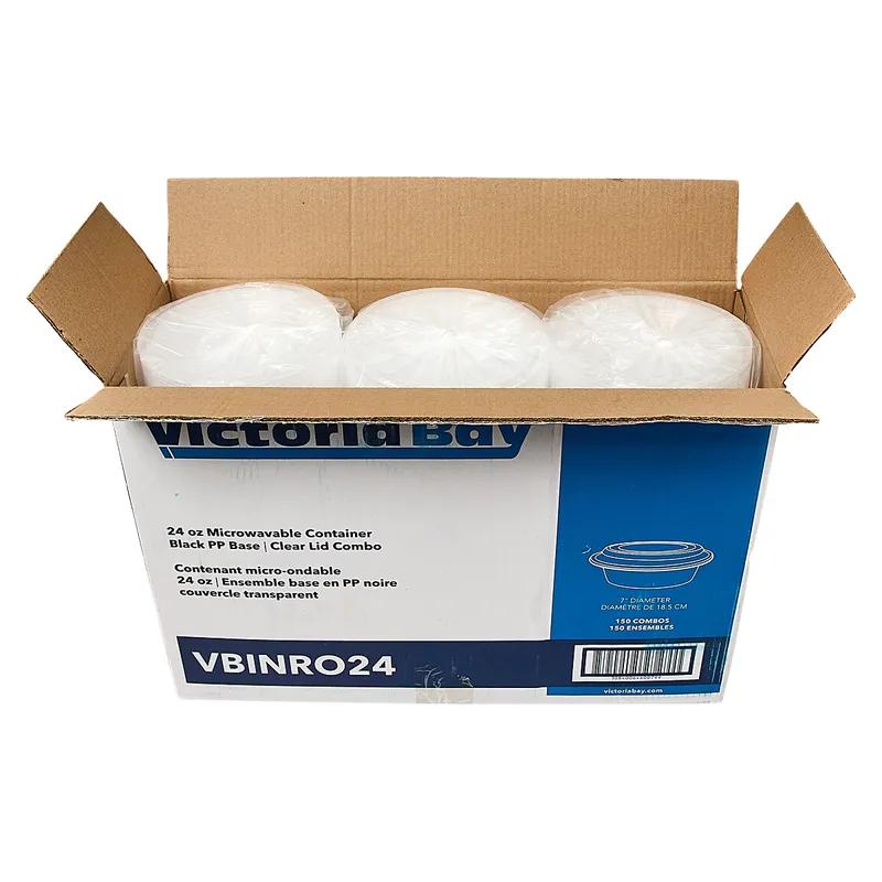 Victoria Bay Take-Out Container Base & Lid Combo 24 OZ PP Black Clear Round Shallow Microwave Safe 150/Case