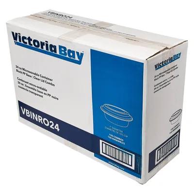 Victoria Bay Take-Out Container Base & Lid Combo 24 OZ PP Black Clear Round Shallow Microwave Safe 150/Case