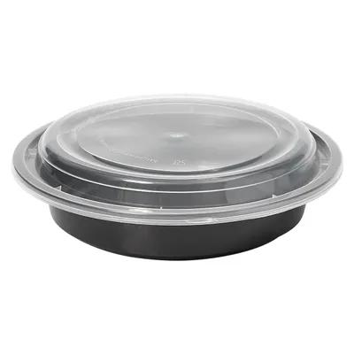 Victoria Bay Take-Out Container Base & Lid Combo 24 OZ PP Black Clear Round Shallow Microwave Safe 150/Case