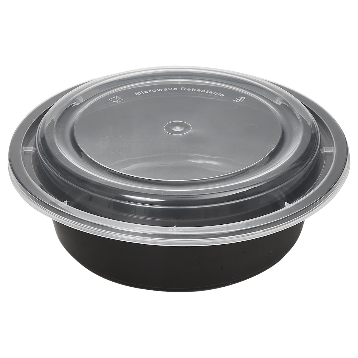 Victoria Bay Take-Out Container Base & Lid Combo 32 OZ PP Black Clear Round Shallow Microwave Safe 150/Case