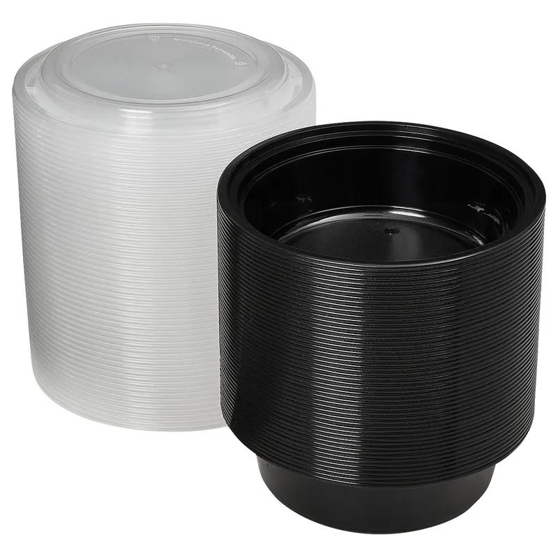 Victoria Bay Take-Out Container Base & Lid Combo 32 OZ PP Black Clear Round Shallow Microwave Safe 150/Case