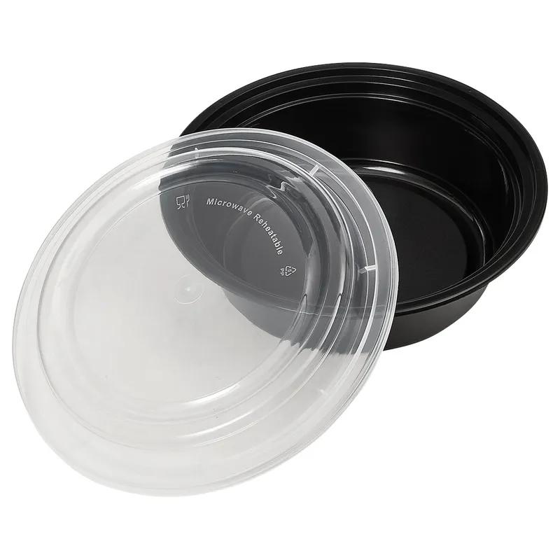 Victoria Bay Take-Out Container Base & Lid Combo 32 OZ PP Black Clear Round Shallow Microwave Safe 150/Case