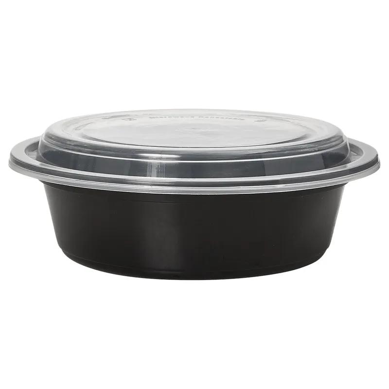 Victoria Bay Take-Out Container Base & Lid Combo 32 OZ PP Black Clear Round Shallow Microwave Safe 150/Case