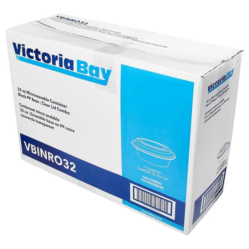 Victoria Bay Take-Out Container Base & Lid Combo 32 OZ PP Black Clear Round Shallow Microwave Safe 150/Case
