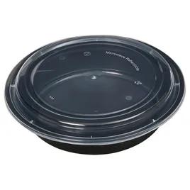 Victoria Bay Take-Out Container Base & Lid Combo 48 OZ PP Black Clear Round Shallow Microwave Safe 150/Case