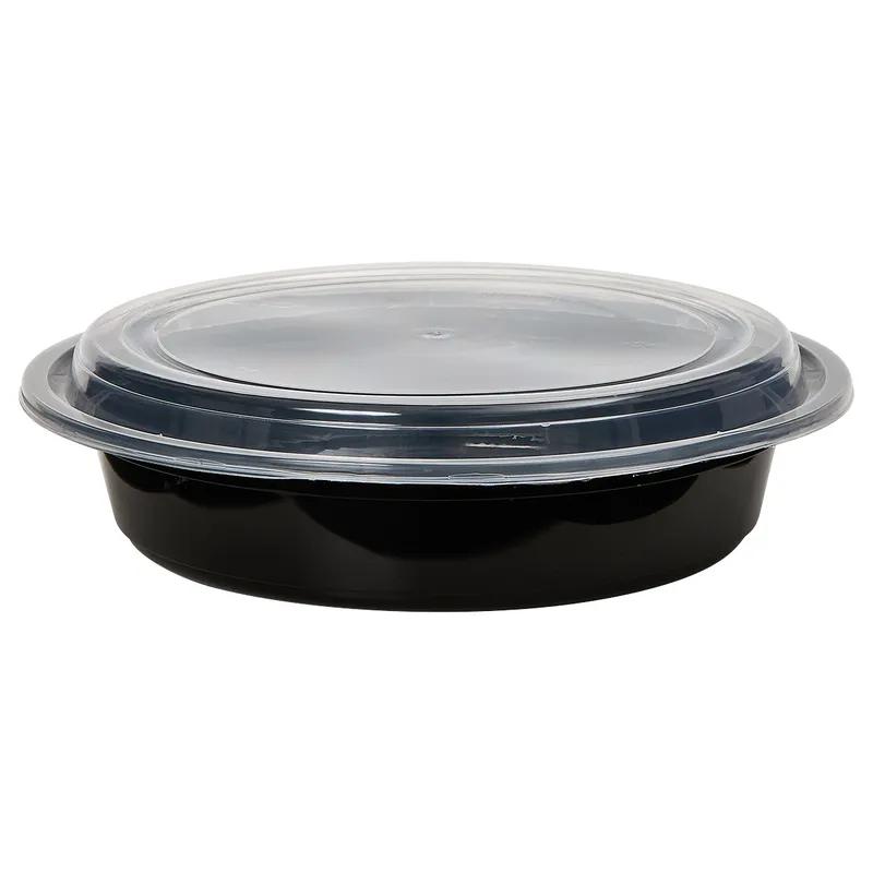 Victoria Bay Take-Out Container Base & Lid Combo 48 OZ PP Black Clear Round Shallow Microwave Safe 150/Case