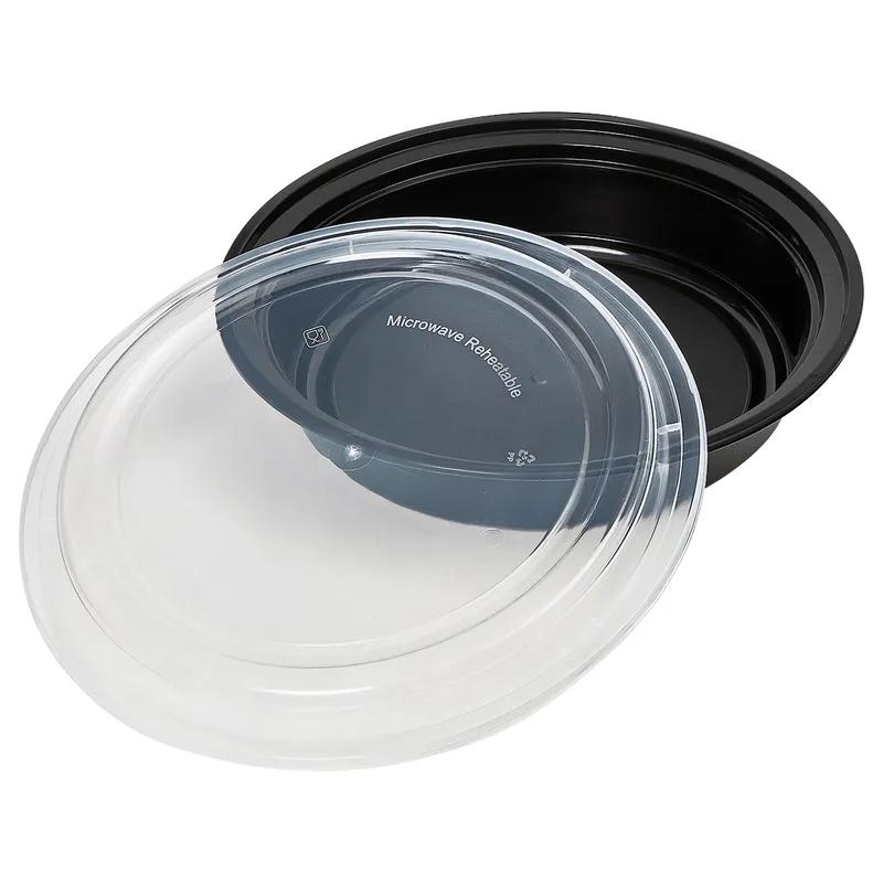 Victoria Bay Take-Out Container Base & Lid Combo 48 OZ PP Black Clear Round Shallow Microwave Safe 150/Case