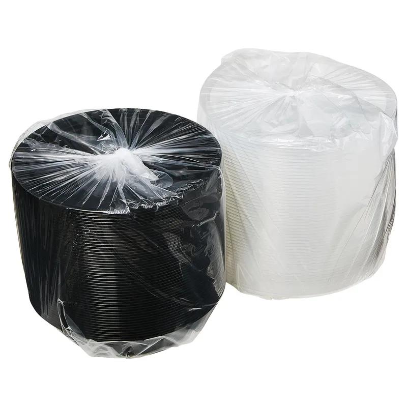 Victoria Bay Take-Out Container Base & Lid Combo 48 OZ PP Black Clear Round Shallow Microwave Safe 150/Case