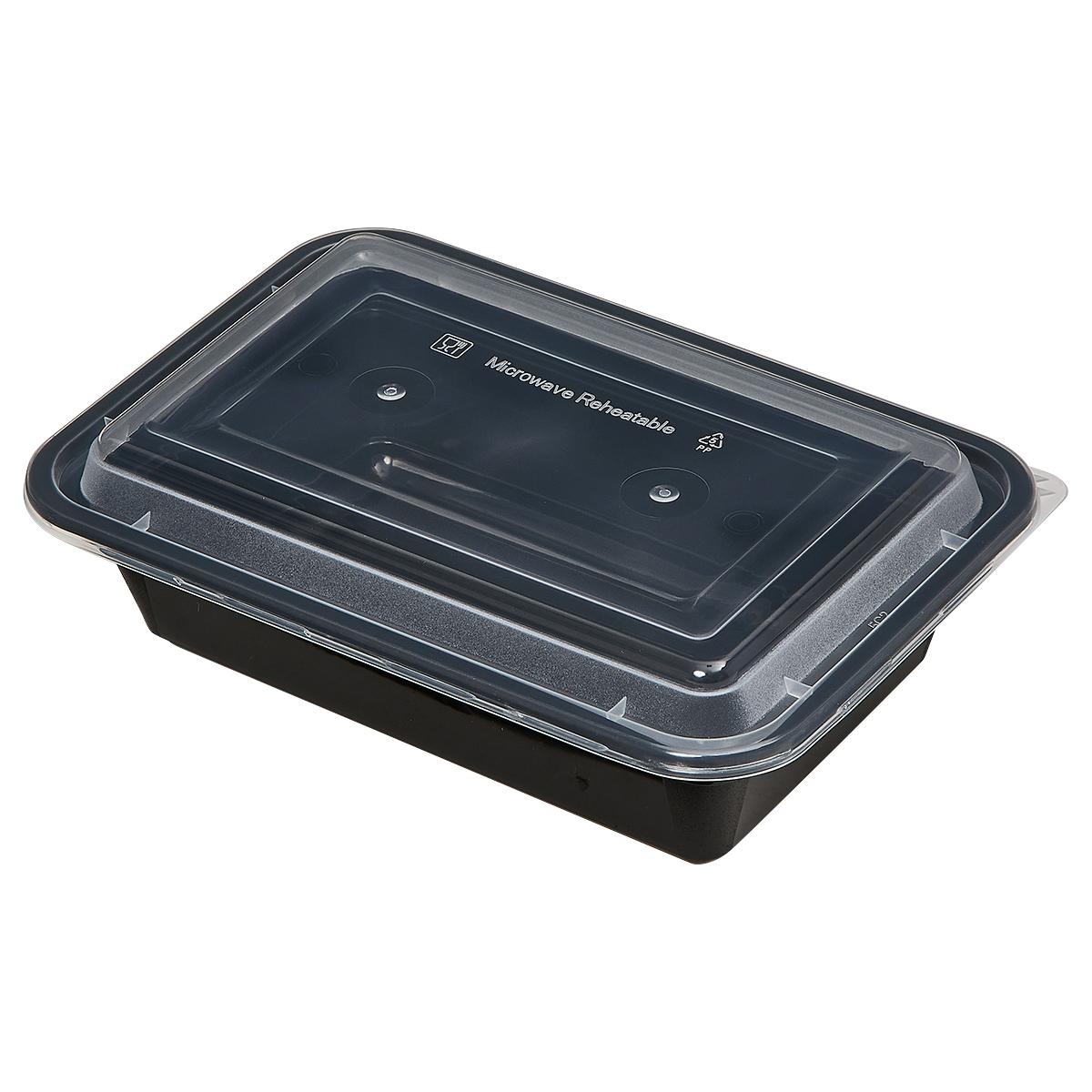 Victoria Bay Take-Out Container Base & Lid Combo 24 OZ PP Black Clear Rectangle Shallow Microwave Safe 150/Case