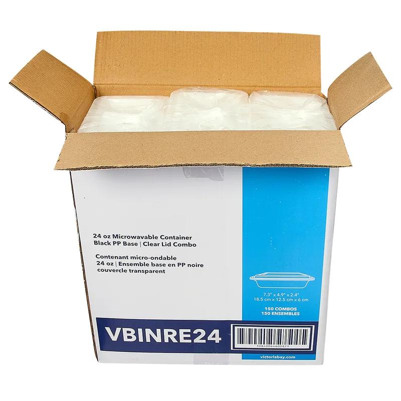 Victoria Bay Take-Out Container Base & Lid Combo 24 OZ PP Black Clear Rectangle Shallow Microwave Safe 150/Case