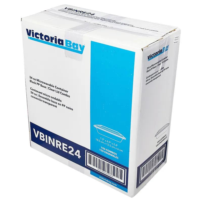Victoria Bay Take-Out Container Base & Lid Combo 24 OZ PP Black Clear Rectangle Shallow Microwave Safe 150/Case