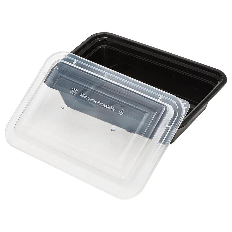 Victoria Bay Take-Out Container Base & Lid Combo 24 OZ PP Black Clear Rectangle Shallow Microwave Safe 150/Case