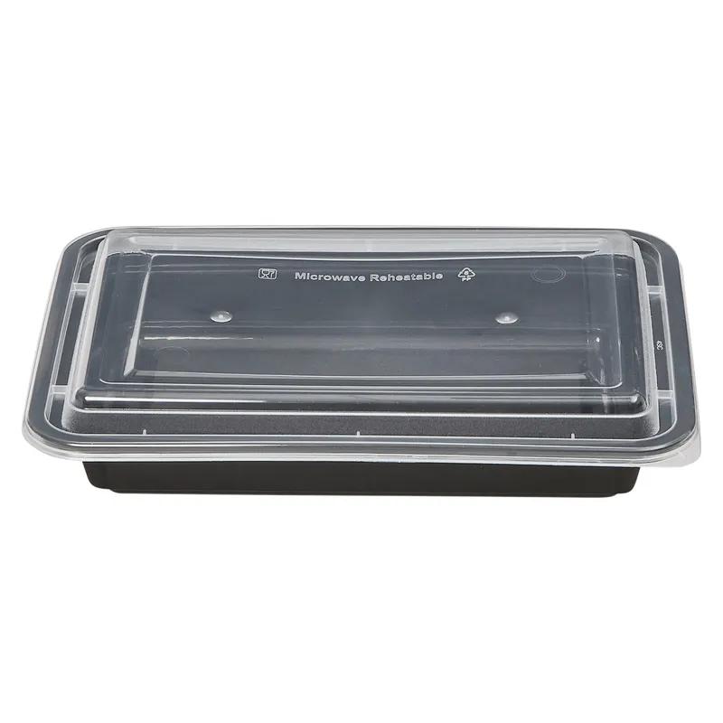 Victoria Bay Take-Out Container Base & Lid Combo 28 OZ PP Black Clear Rectangle Shallow Microwave Safe 150/Case
