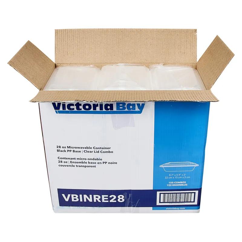 Victoria Bay Take-Out Container Base & Lid Combo 28 OZ PP Black Clear Rectangle Shallow Microwave Safe 150/Case