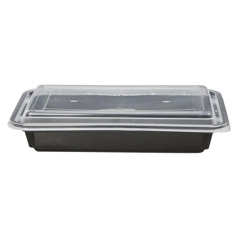 Victoria Bay Take-Out Container Base & Lid Combo 28 OZ PP Black Clear Rectangle Shallow Microwave Safe 150/Case